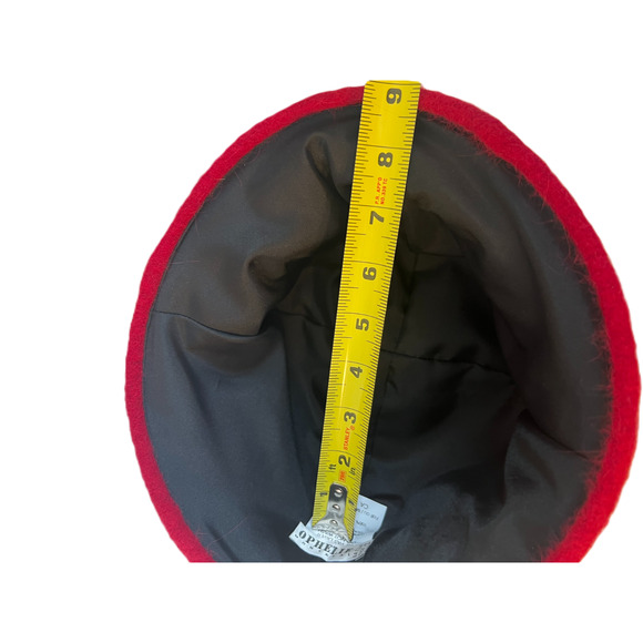 Vintage Ophelie Montreal Hat Red Angora Rabbit Fur Silver Buckle Bucket Hat - Picture 7 of 7